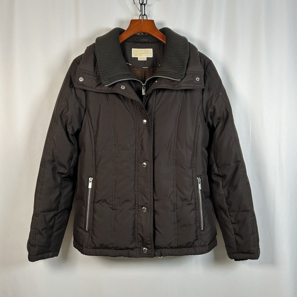 Michael Kors Women's Size Medium Puffer Jacket Poly Wool Blend Chocolate Brown